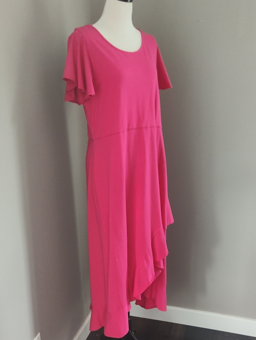 Soft Surroundings Hot Pink Cotton Stretchy Ruffled Skirt Midi Dress